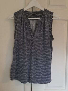 Ann Taylor Blue Chevron Sleeveless V-Neck Top